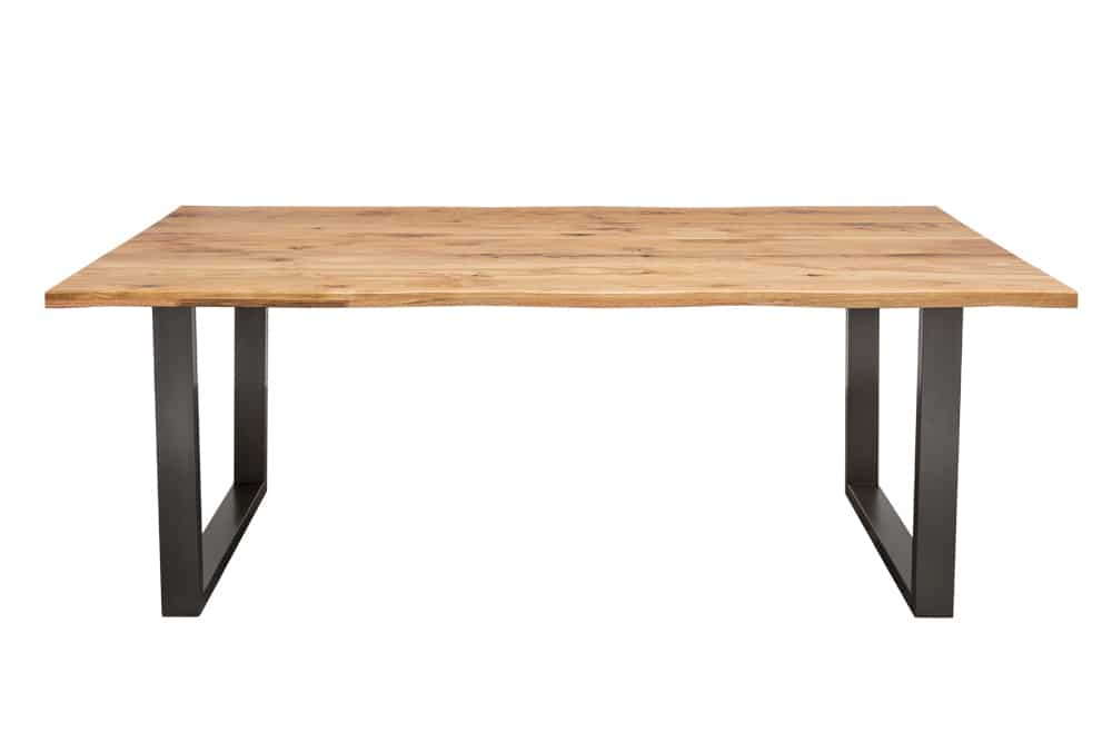 Massivholz Esstisch LIVING EDGE 160cm natur Wildeiche geölt Baumkante Metallgestell