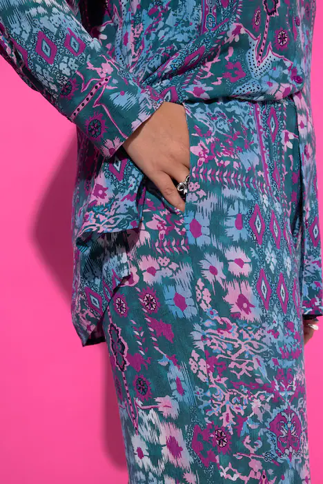 Hose, Wide Legs, Strukturware, Flower-Print, brombeere