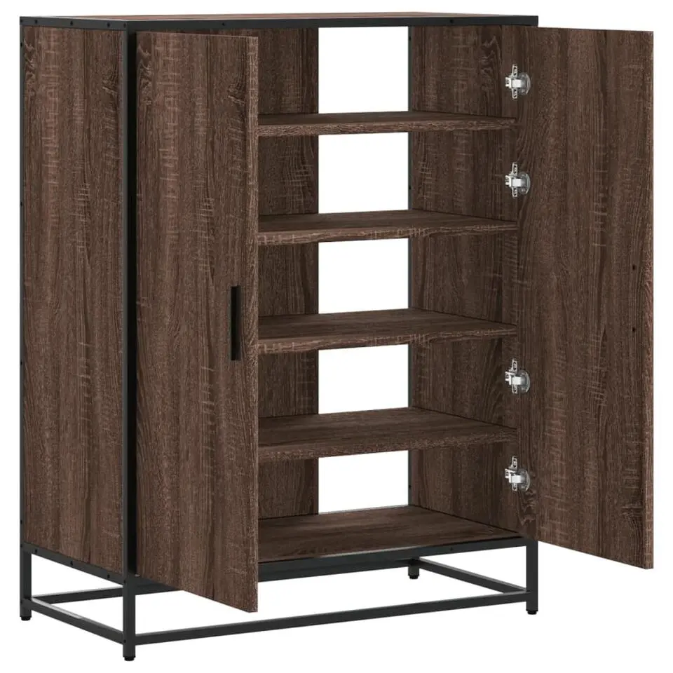 vidaXL - Schoenenkast met metalen poten 10 paar - Bruin eiken - 75x38x97,5 cm