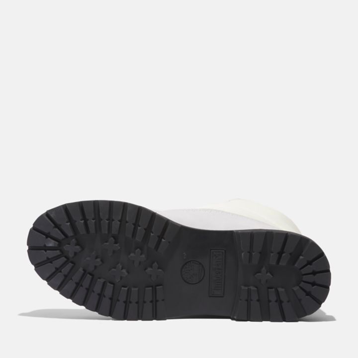 Bota Timberland Premium de 15 cm (6 polegadas) estilo puffer para mulheres, na cor cinza.