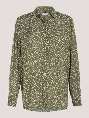 Camisa de crepe com estampa de penas, estilo relaxado