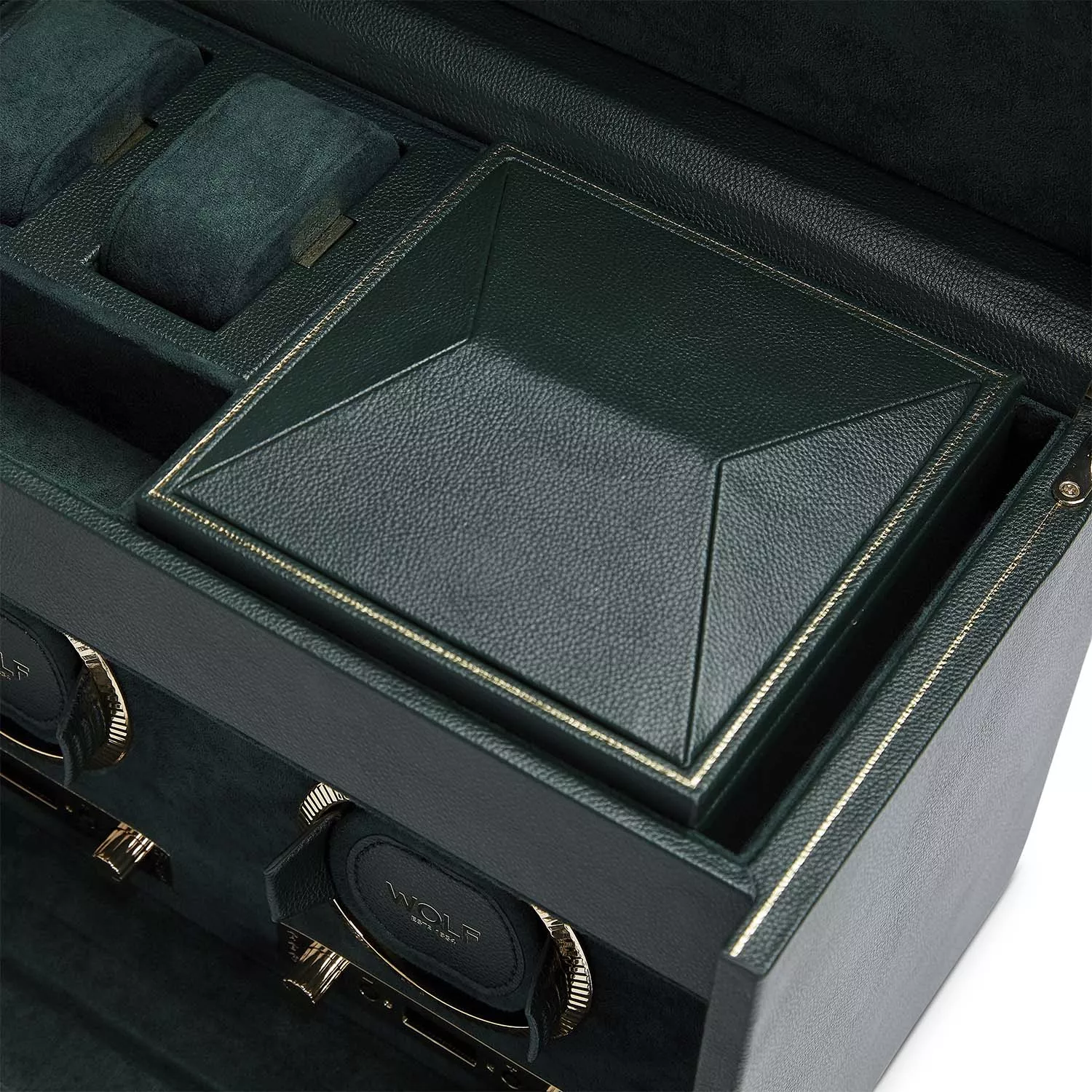 Wolf British Racing Green Watch Winder 2 ure Grøn Imiteret Læder 792241