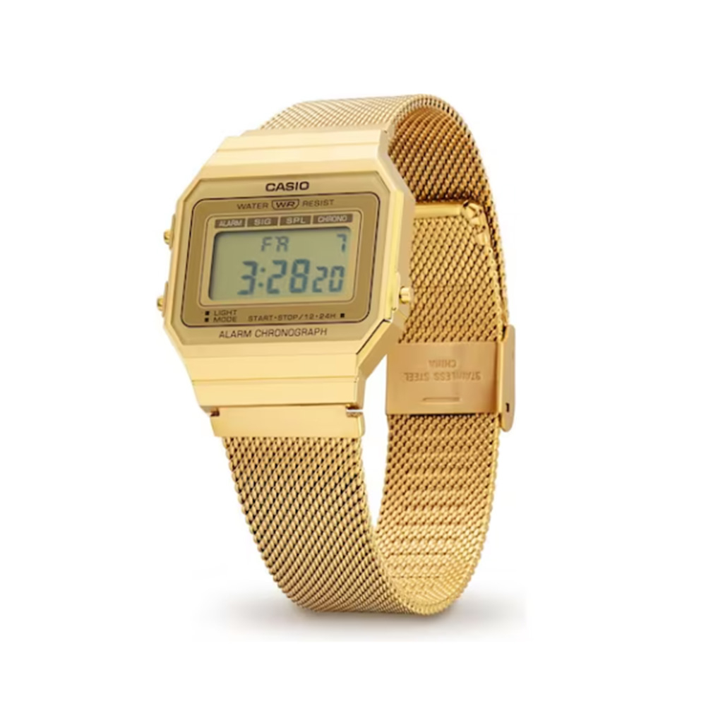 (35mm) Vintage Mini Chronograph Unisex Armbanduhr Digital (A700WEMG-9AEF) - Gold