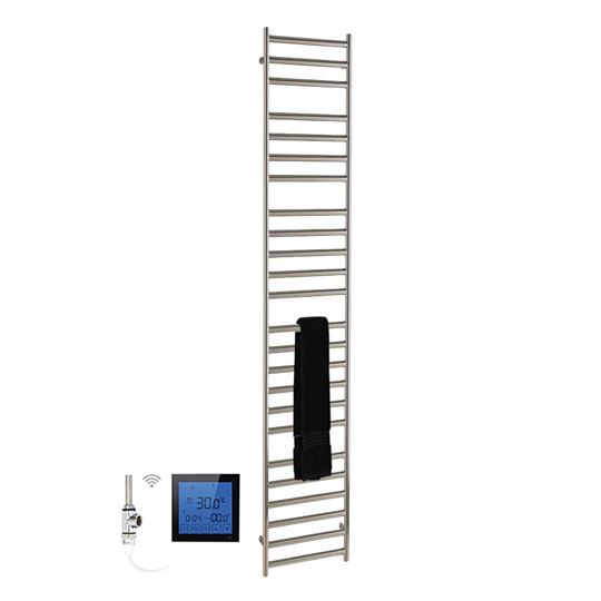 SSI Design Athena elektrische radiator met zwarte digitale thermostaat RVS geborsteld 160x50cm 600W