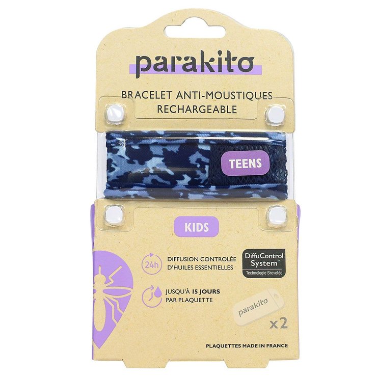 Bracelet anti-moustiques Ados bleu camouflage rechargeable