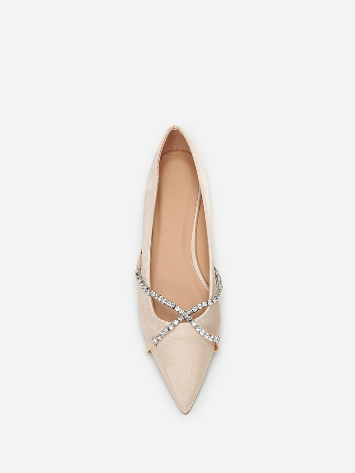 Ballerines pointues satinées et strass- Doré rose