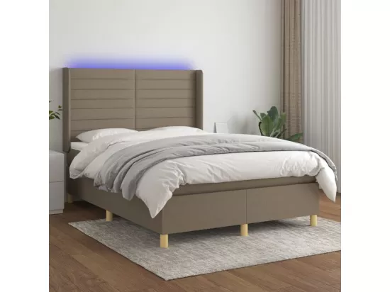 Sommier tapissier avec matelas et LED Taupe 140x190 cm Tissu