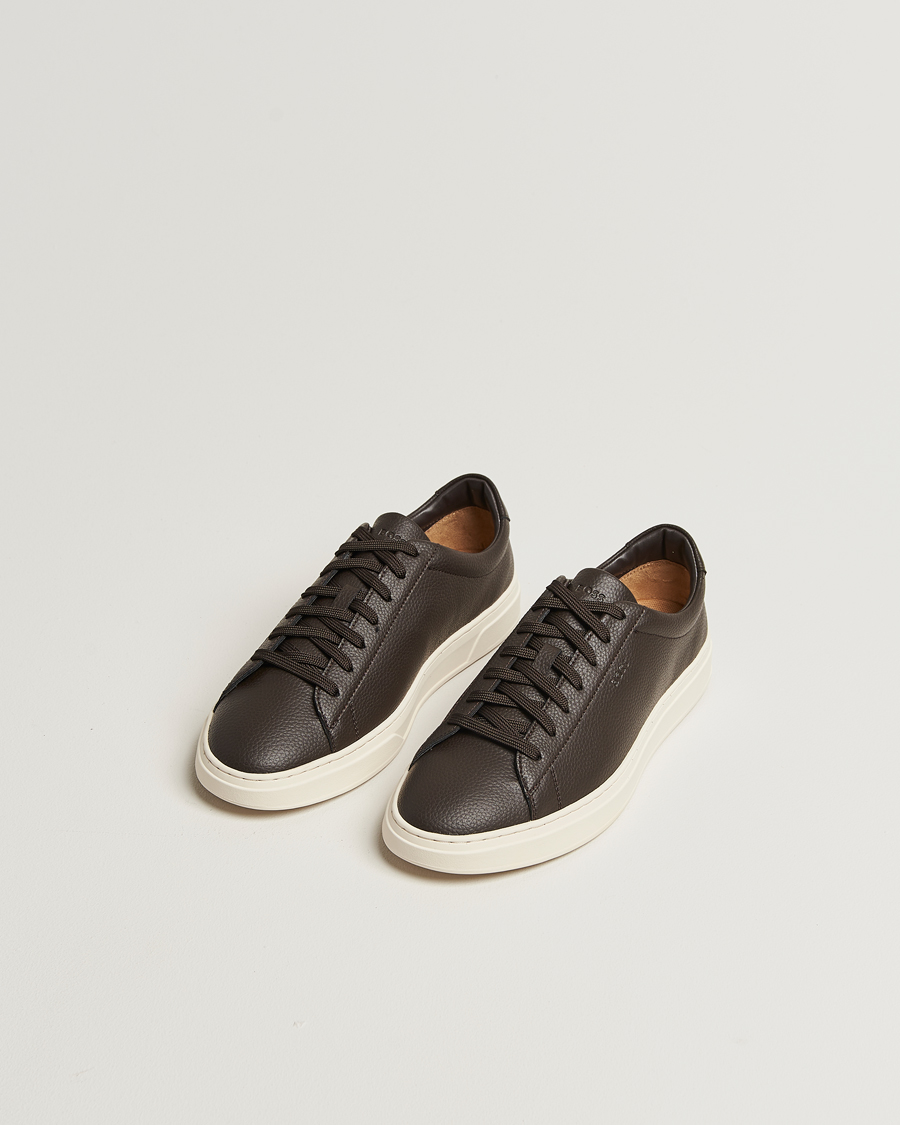 BOSS BLACK Kieran Grained Leather Sneaker Dark Brown