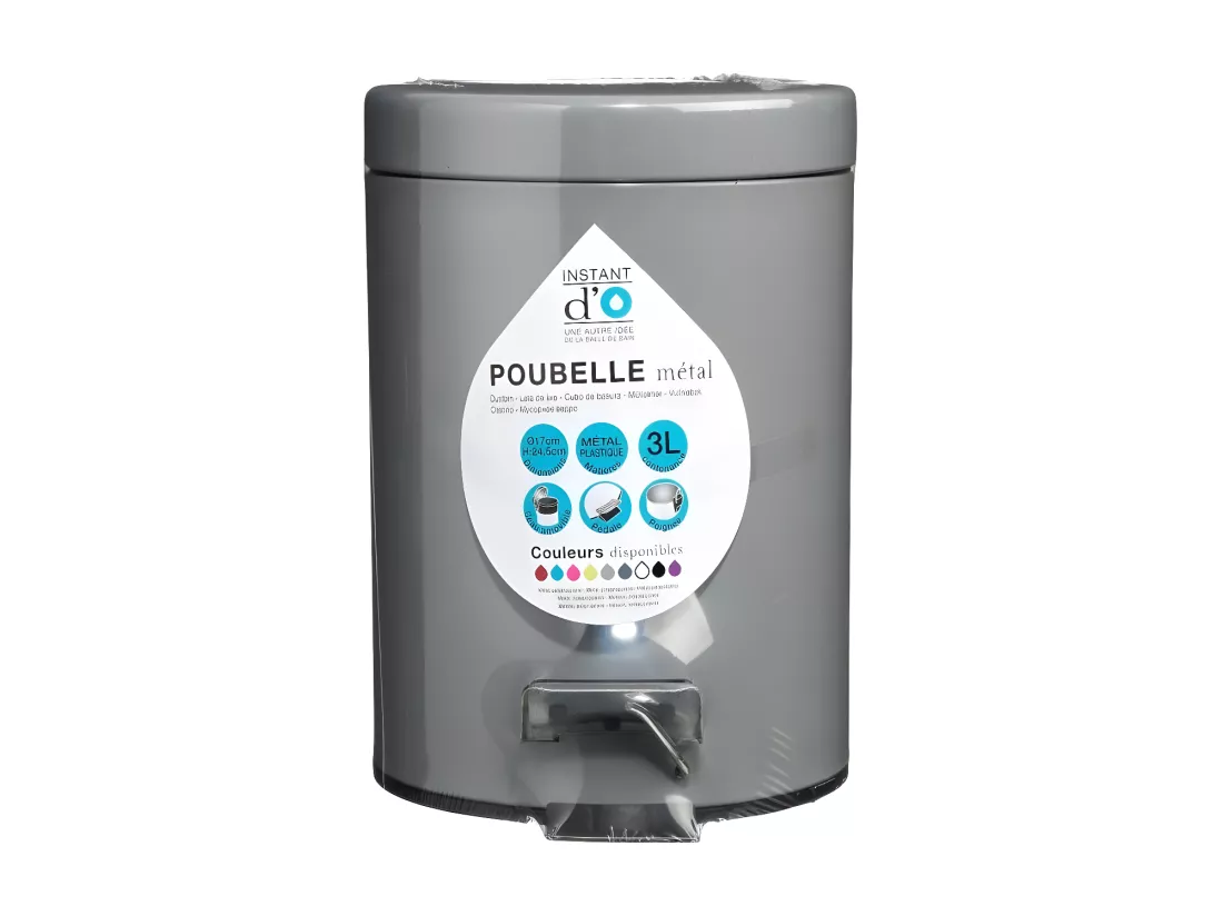 Poubelle de salle de bain en métal Gris 3 L