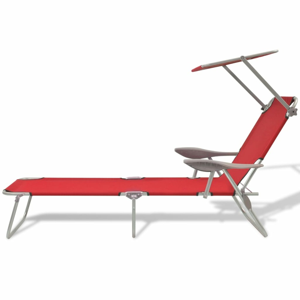 Transat chaise longue bain de soleil lit de jardin terrasse meuble d'extérieur 189 cm avec auvent acier rouge