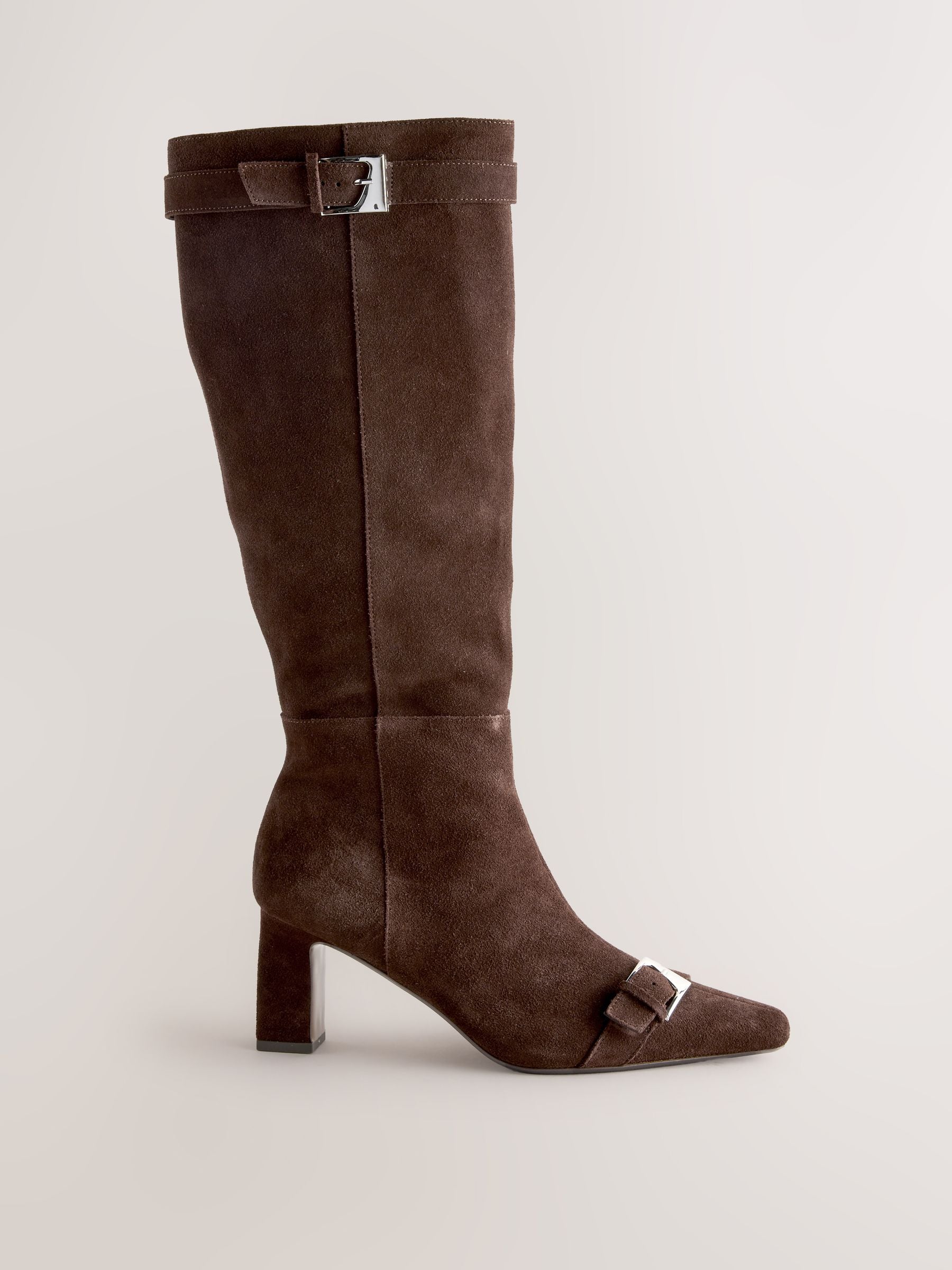 Chocoladebruin suède - Forever Comfort® Buckle Toe Detail Knee High Boots
