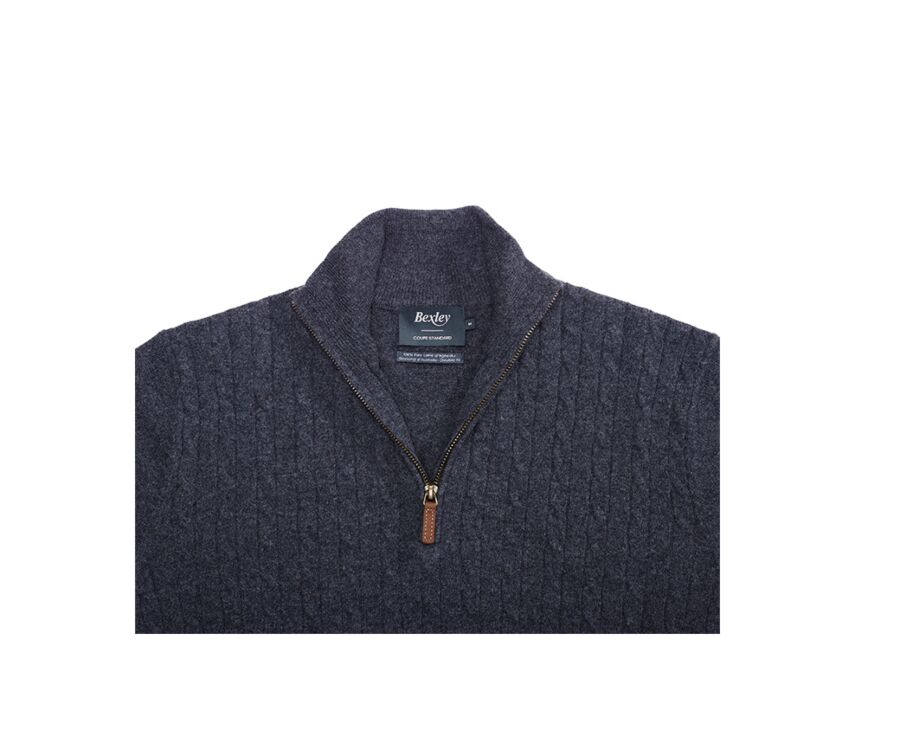 Pull col zippé homme laine à torsades Gris Anthracite Chiné - KEITHOR
