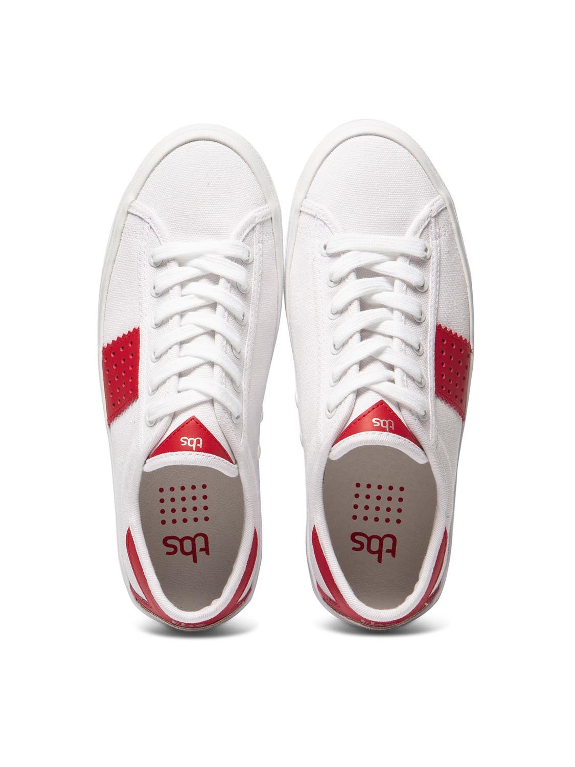 Tennis Femme Confort En Toile Blanche & Rouge