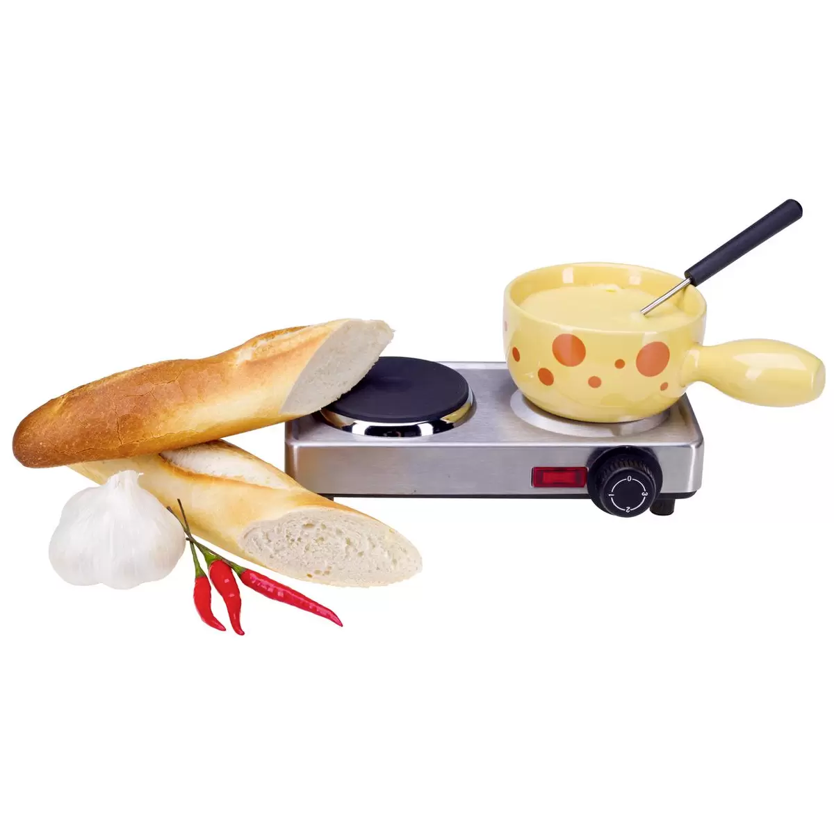 Elektr. Käsefondue-Set Formaggio gelb,silber