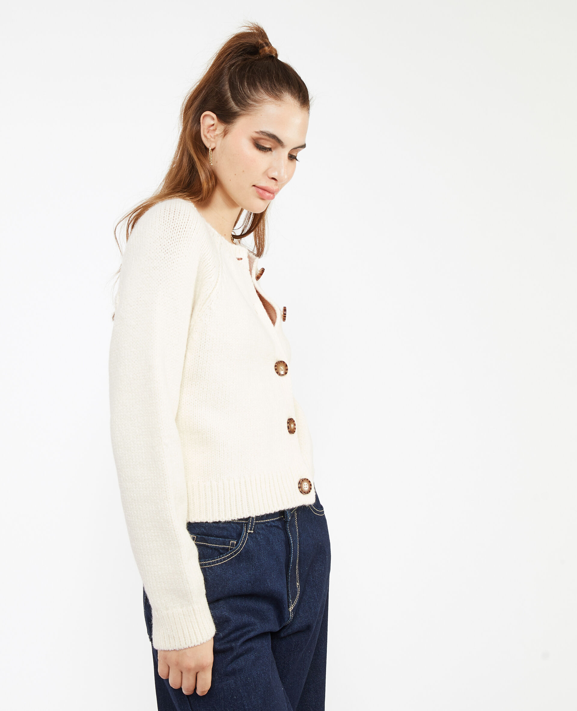 Gilet en maille avec gros boutons - Écru
