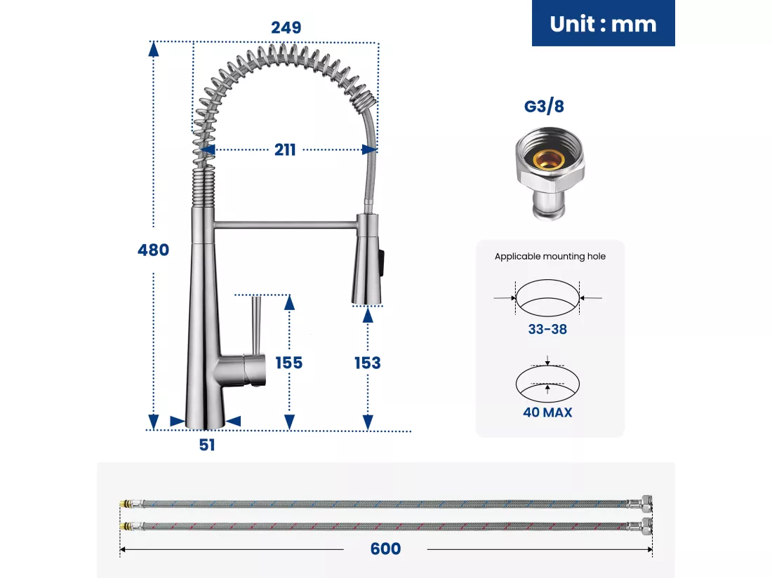 Cecipa max Évier 1 Bac 70×44CM Évier à Encastrer Noir avec Egouttoir et Vasque + Mitigeur de Cuisine à Ressort avec 3 Modes de Sortie D'eau, Brossé