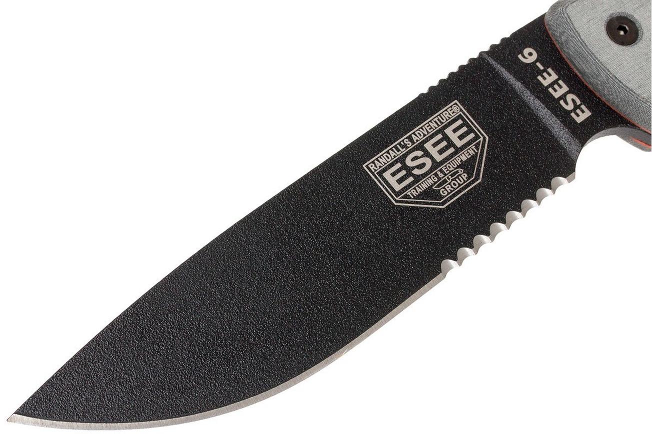 ESEE Model 6 Serrated 6S survivalmes met bruine schede   riemclip