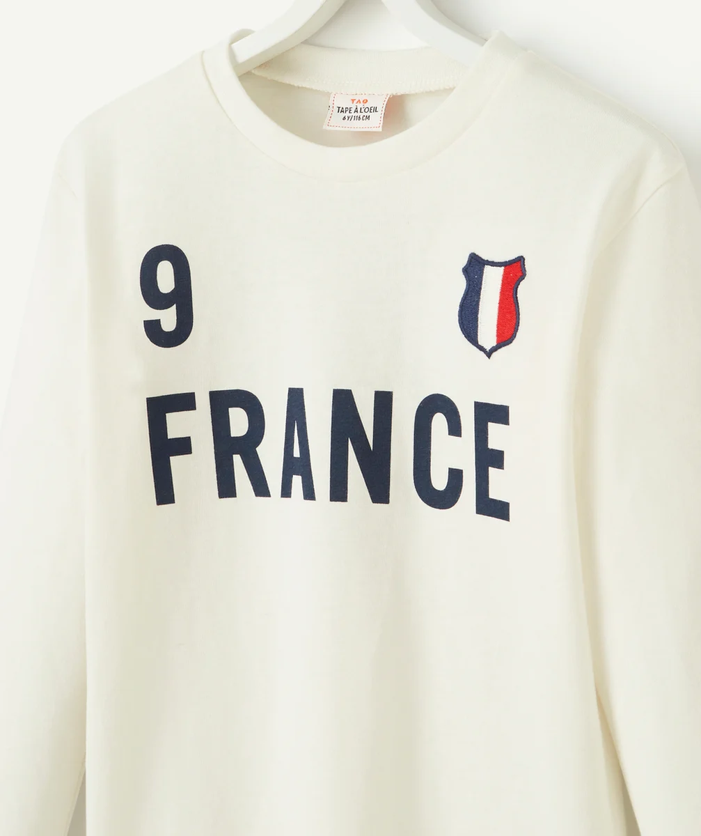 T-SHIRT GARÇON EN FIBRES RECYCLÉES BLANC THÈME RUGBY
