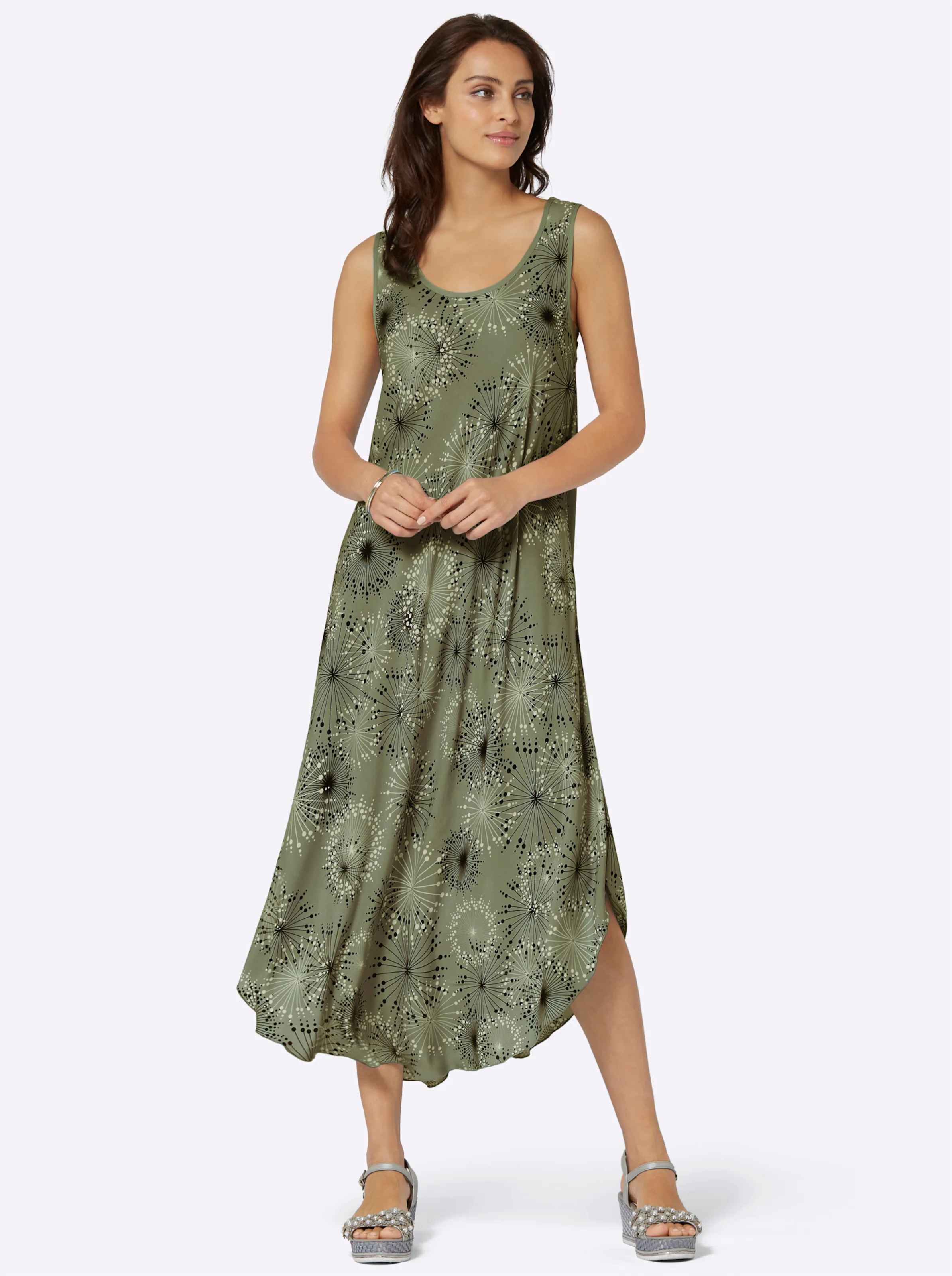 Druckkleid in khaki-graphit-bedruckt