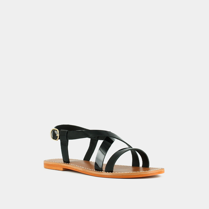 Sandales à brides croisées  en vernis noir