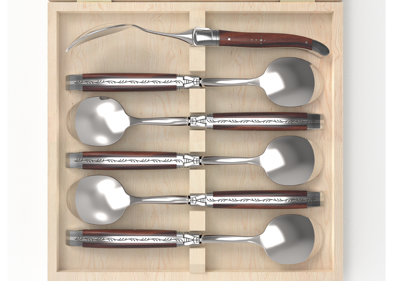 Service de 6 grandes cuillères Laguiole avec un manche en bois de violette et mitres en acier inoxydable