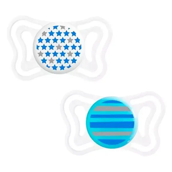 Chicco Physio Forma Light Sucette Silicone +6m Étoile Rayure Lot de 2 + Boite de Stérilisation