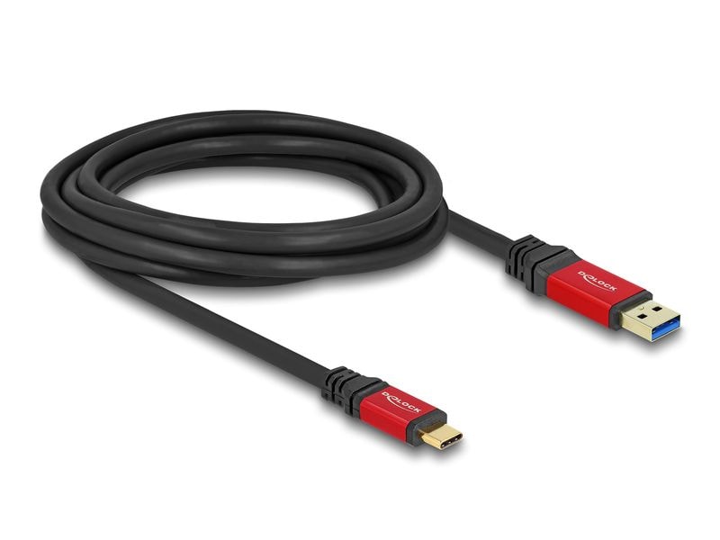 Delock USB-Kabel 10 Gbps USB A - USB C 3 m Delock USB 10 Gbps Kabel USB Typ-A Stecker zu USB Type-C Stecker 3 m rot Metall