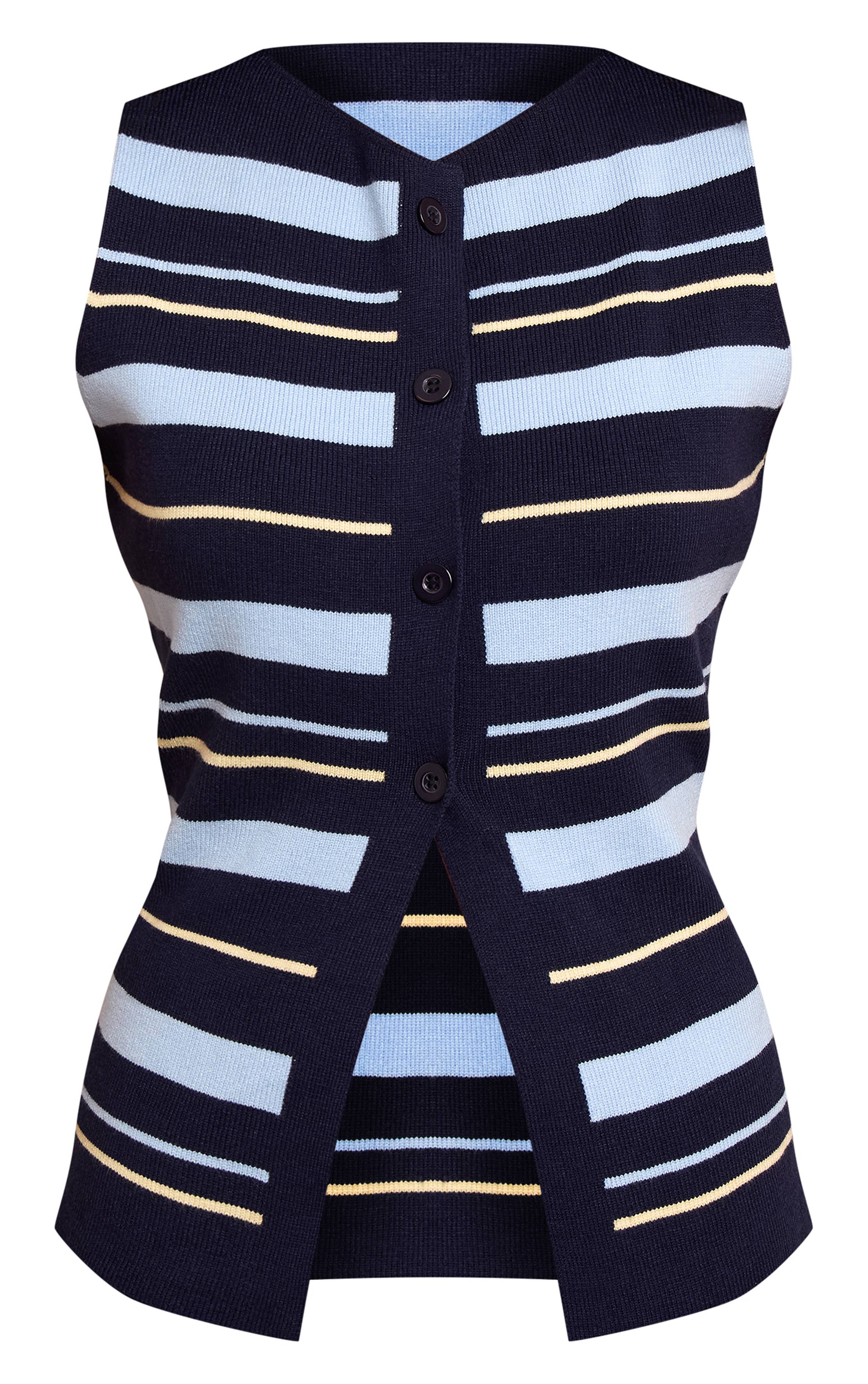Bleu Marine Gilet Sans Manches En Viscose Compacte À Rayures