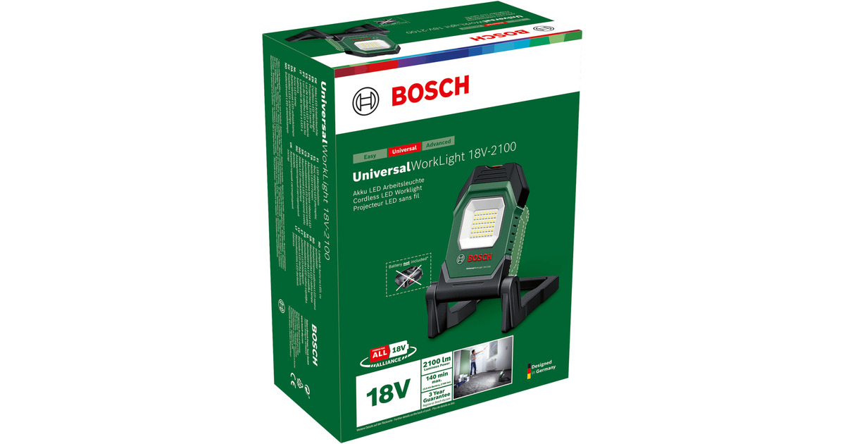 BoschUniversal WorkLight 18V-2100 werklamp  (Zwart/groen, Accu en oplader niet inbegrepen)