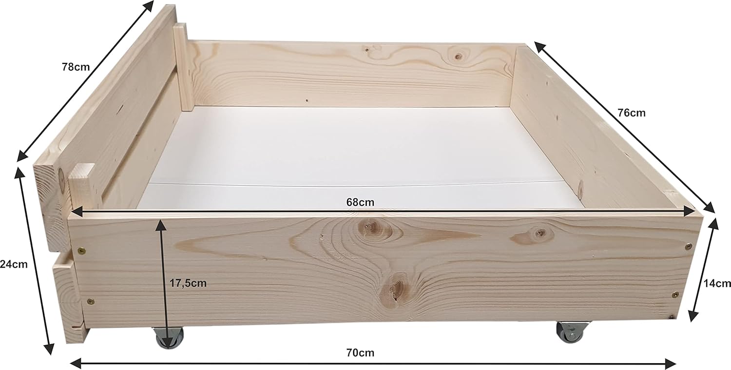 sunnypillow Palettenbett M2 aus Holz 160 x 200 cm mit Lattenrost und 2 Bettkästen. Doppelbett, Familienbett - erhöhtes Ehebett Bettgestell Futonbett Komforthöhe Naturholz Massivholzbett