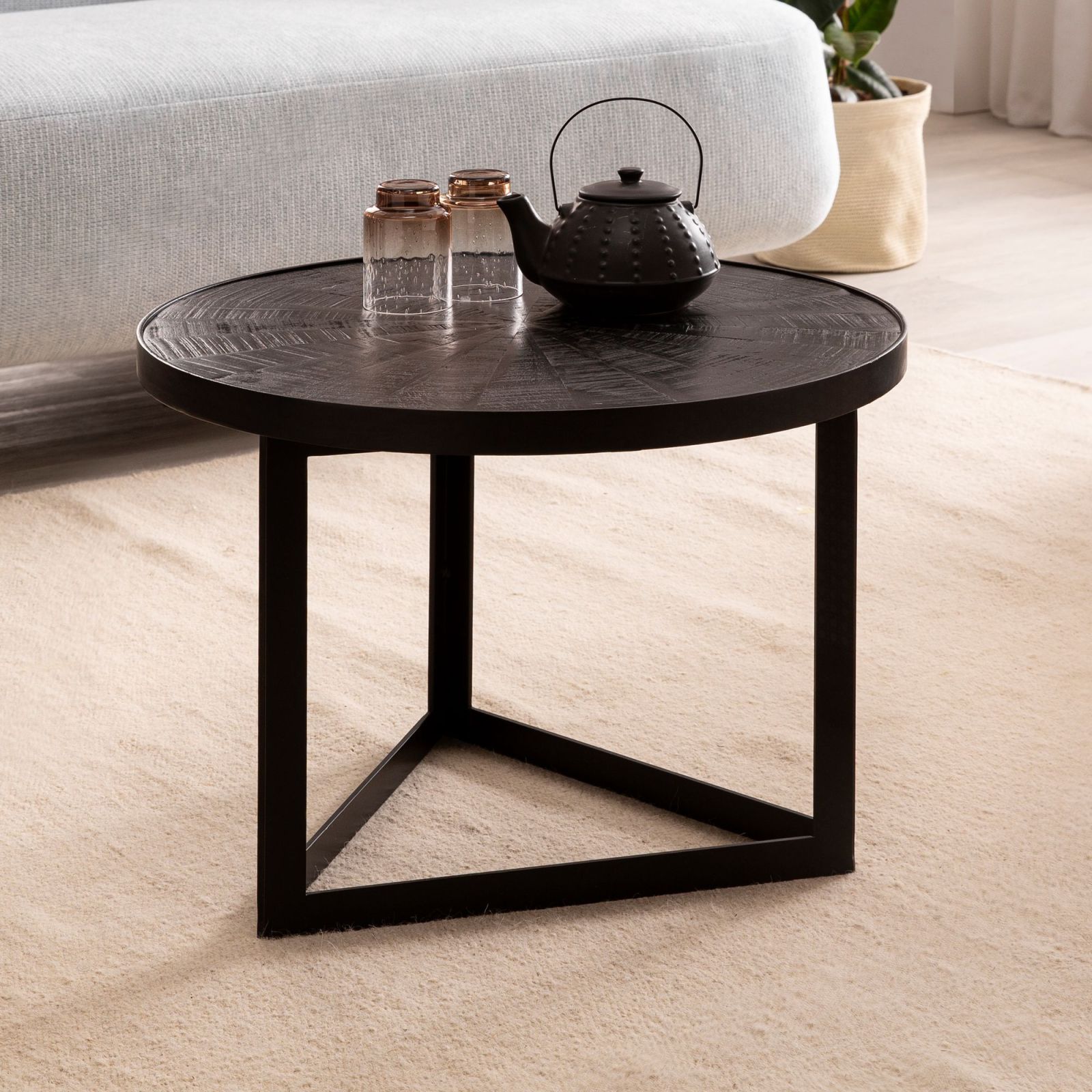 Couchtisch - schwarz - Massivholz - Eisen - 58 cm