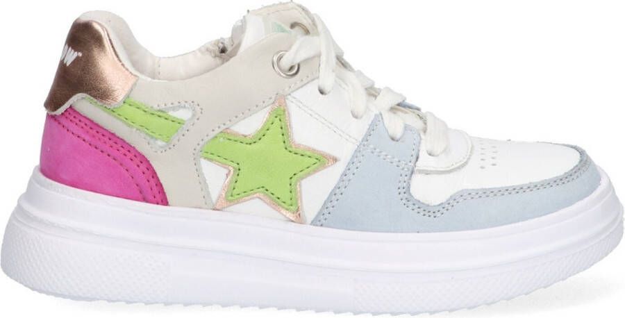 Braqeez 423111-122 Meisjes Lage Sneakers Blauw Wit Multi Groen Roze Nubuck Veters