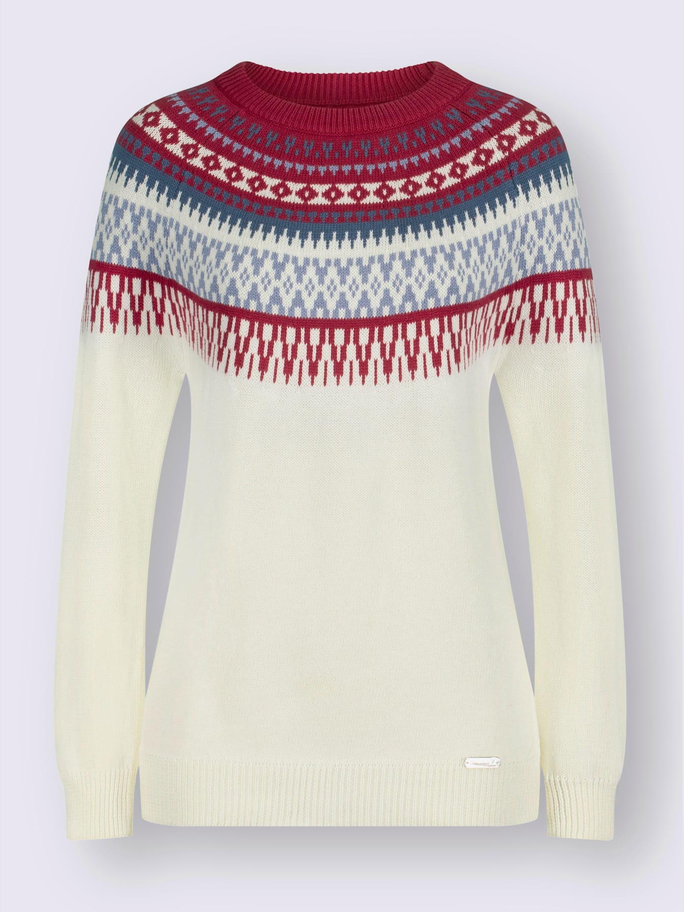 Pull en pur coton motif norvégien en jacquard col rond