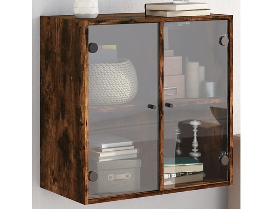 VIDAXL - Armoire de rangement Armoire murale avec portes en verre chêne fumé 68x37x68,5 cm