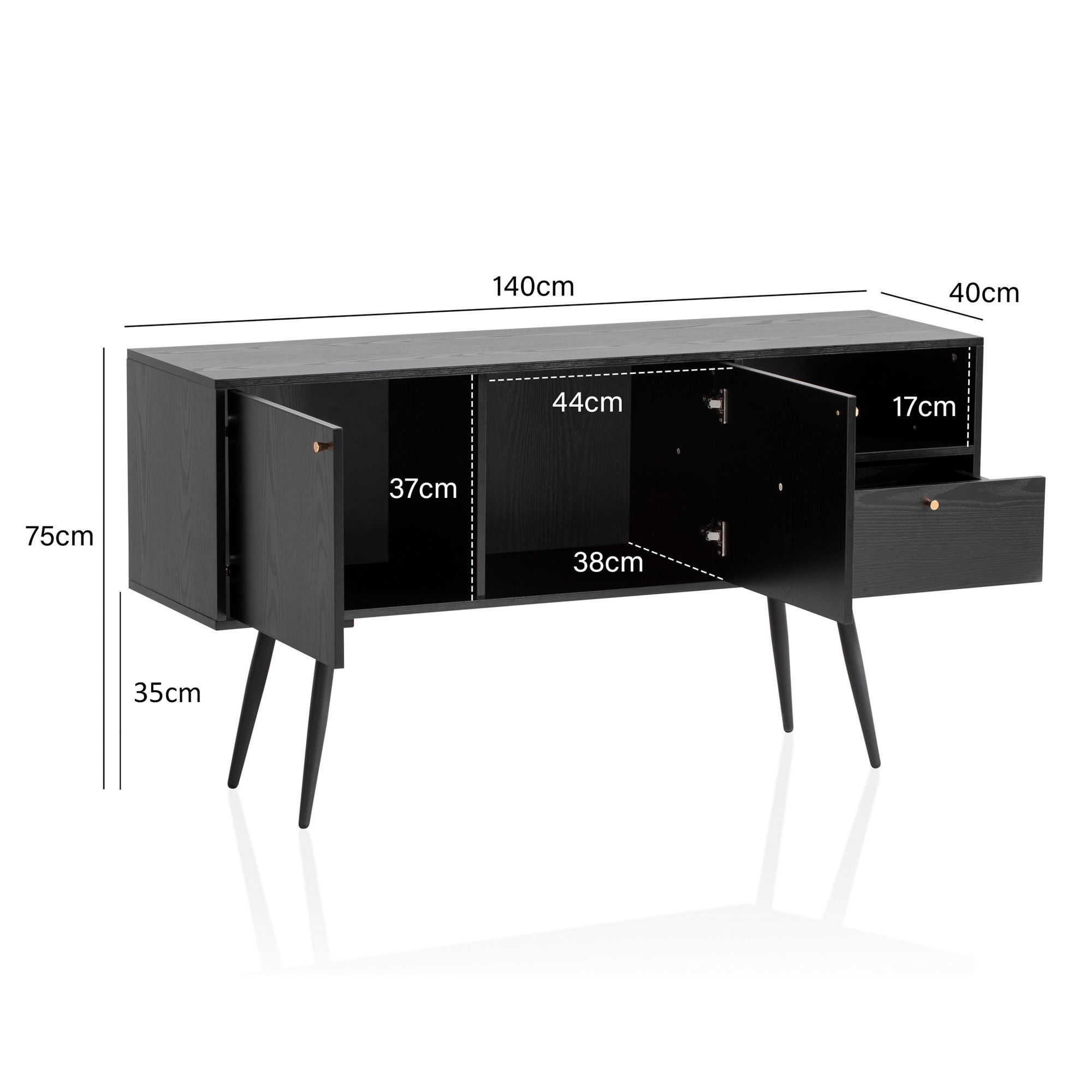 Sideboard FineBuy Anrichte 140 cm Kommodenschrank Schwarz mit Türen Schublade