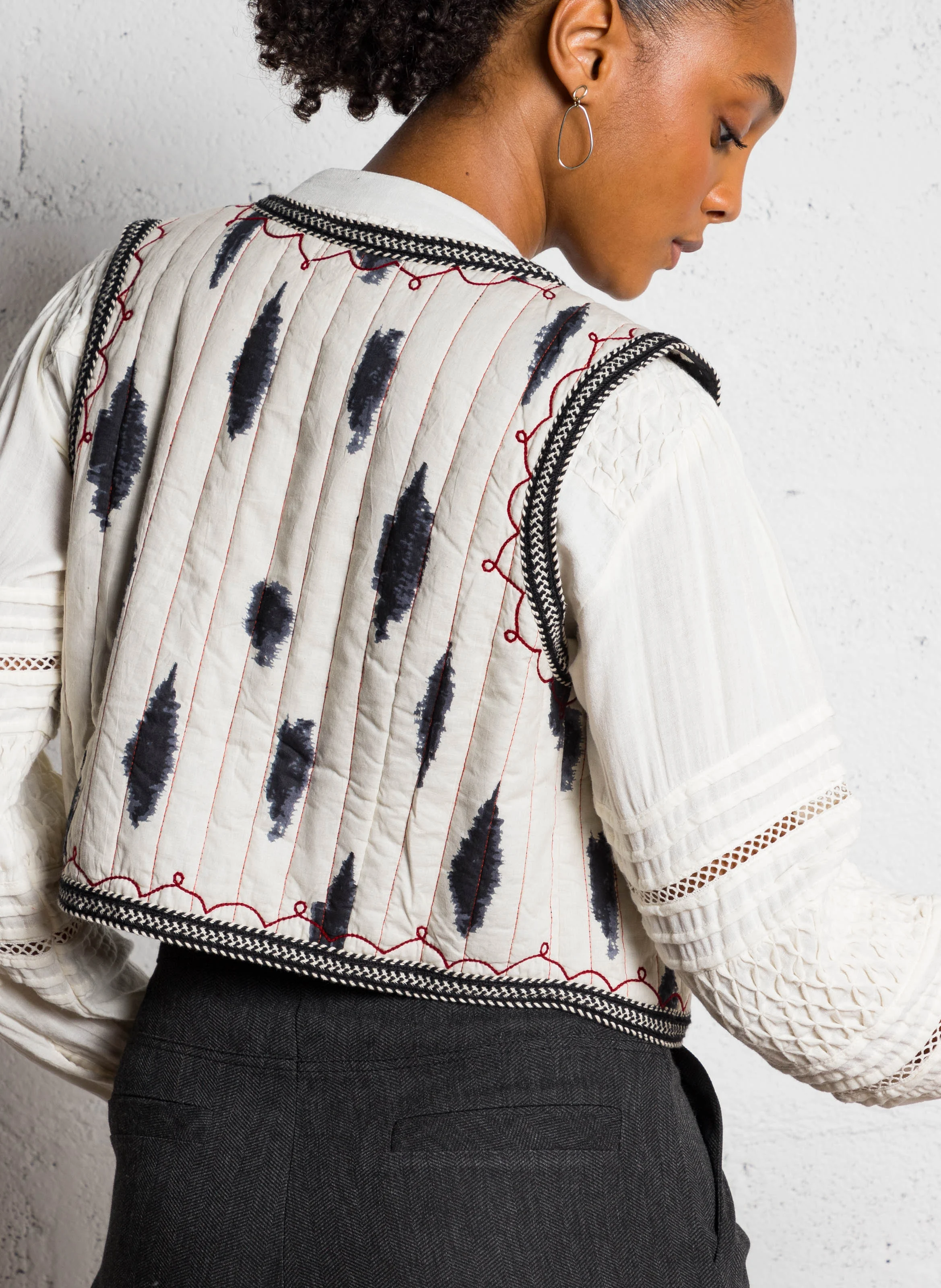 RACHEL - Gilet court en coton| Blanc