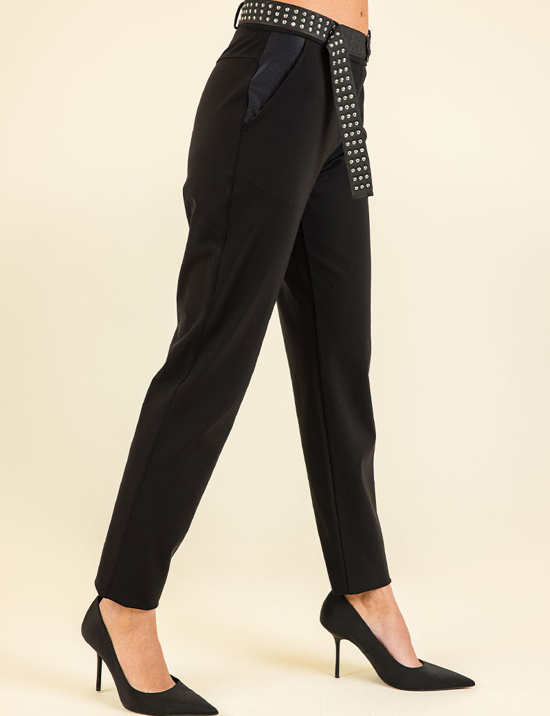 HBT BASICS CITY | KRISTIANA CITY PANTALON FEMME NOIR / SATIN