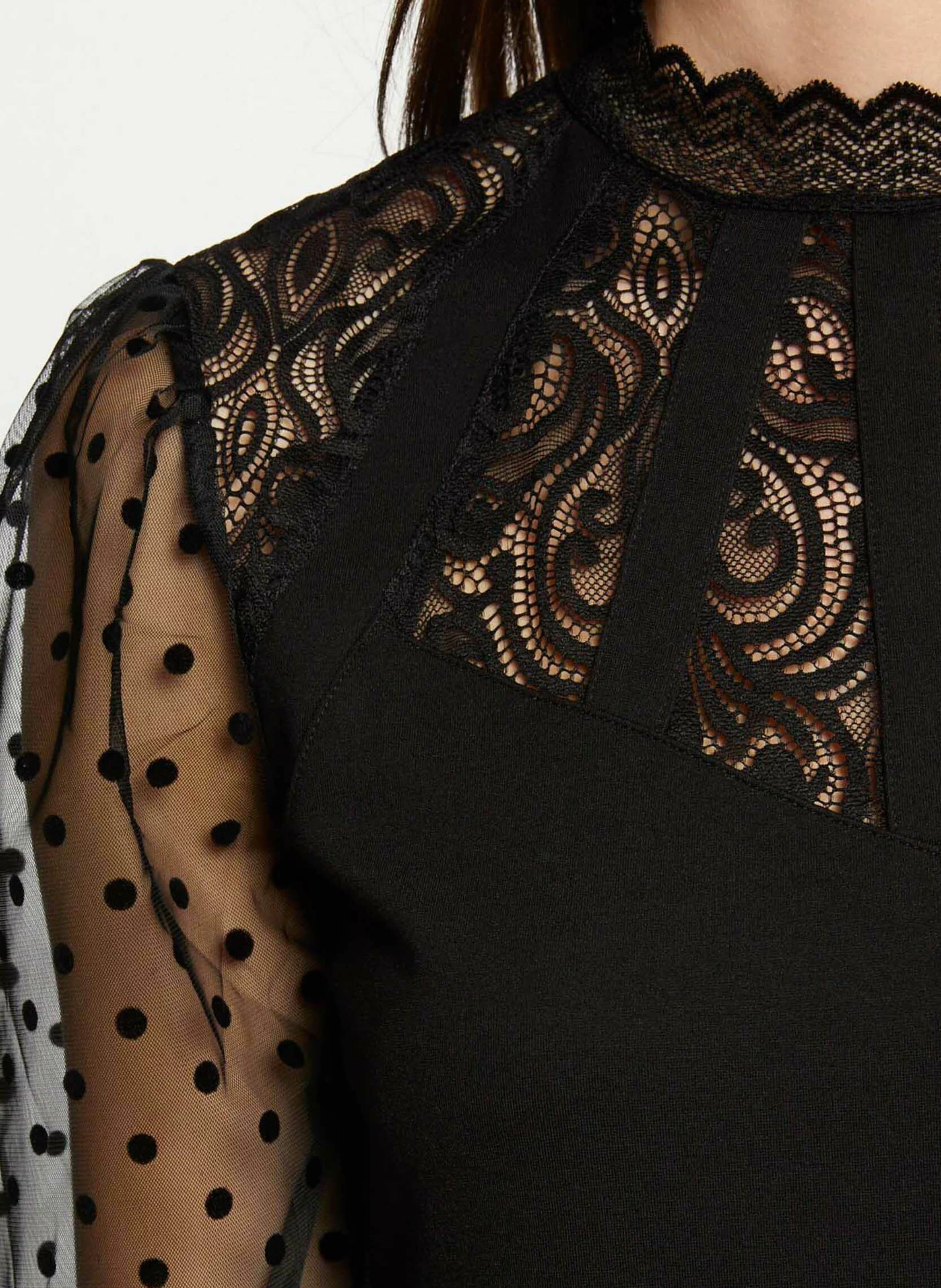 TEMINE - Top manches longues à dentelle| Noir