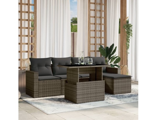 VIDAXL - Salon extérieur Salon de jardin 6 pcs avec coussins gris résine tressée