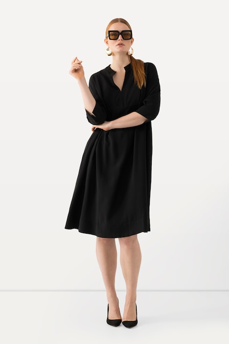 Midikleid, Struktur, A-Linie, Tunika-Ausschnitt, 3/4-Arm