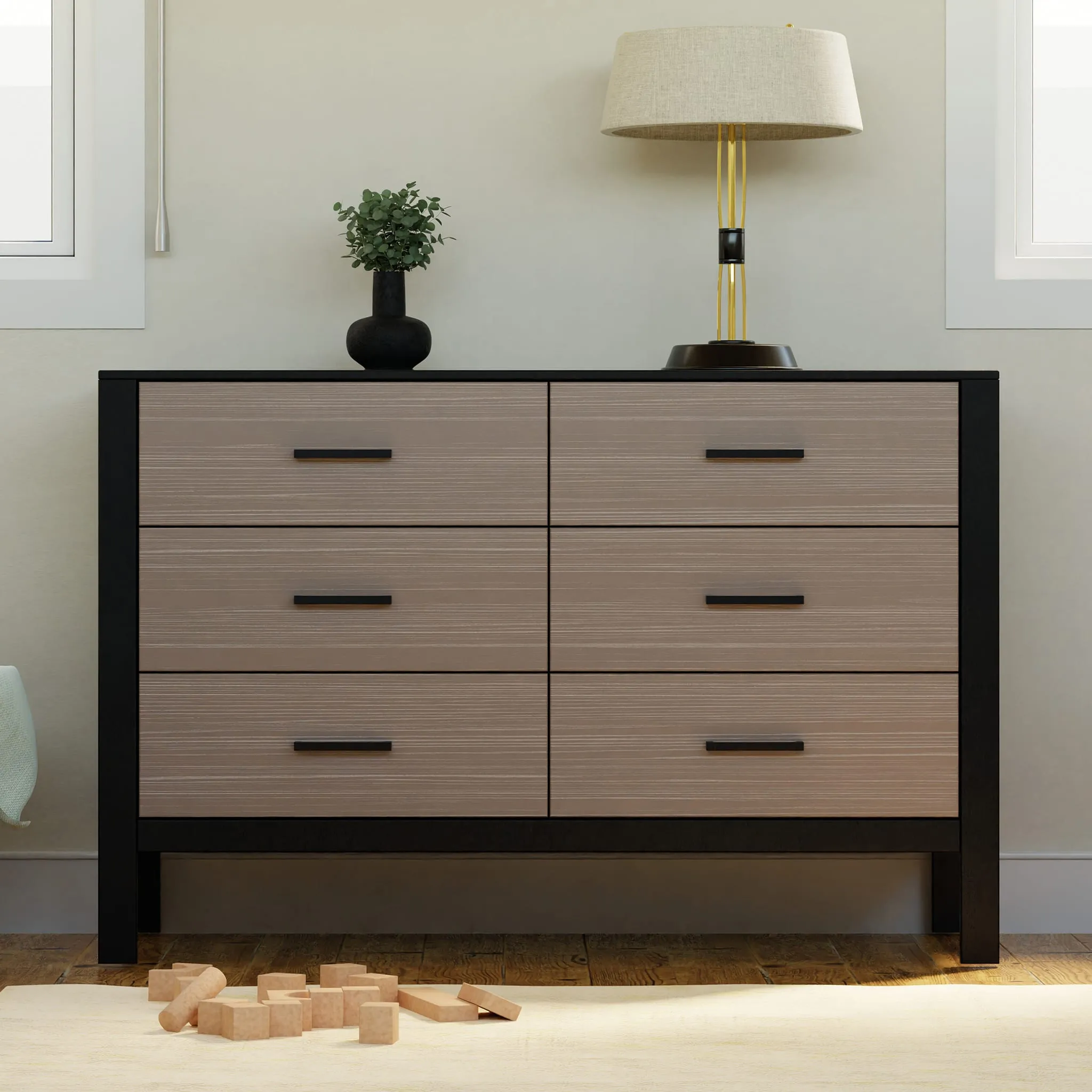 DaVinci Bureau 6 Tiroirs Radley - Ébène et Bois Côtier