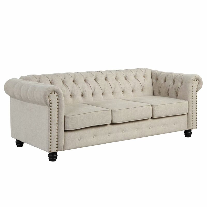 Gilles 82&rdquo; Rolled Arm Chesterfield Sofa