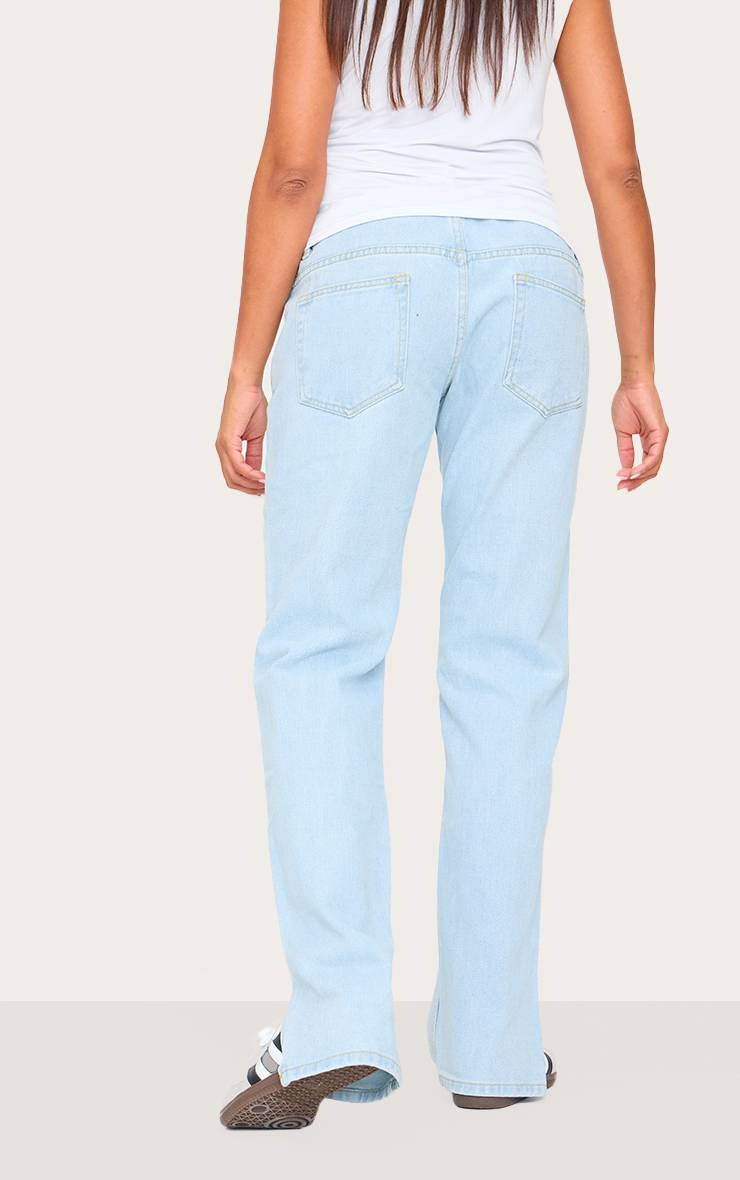 Light Blue Wash Jean De Maternité À Ourlet Fendu