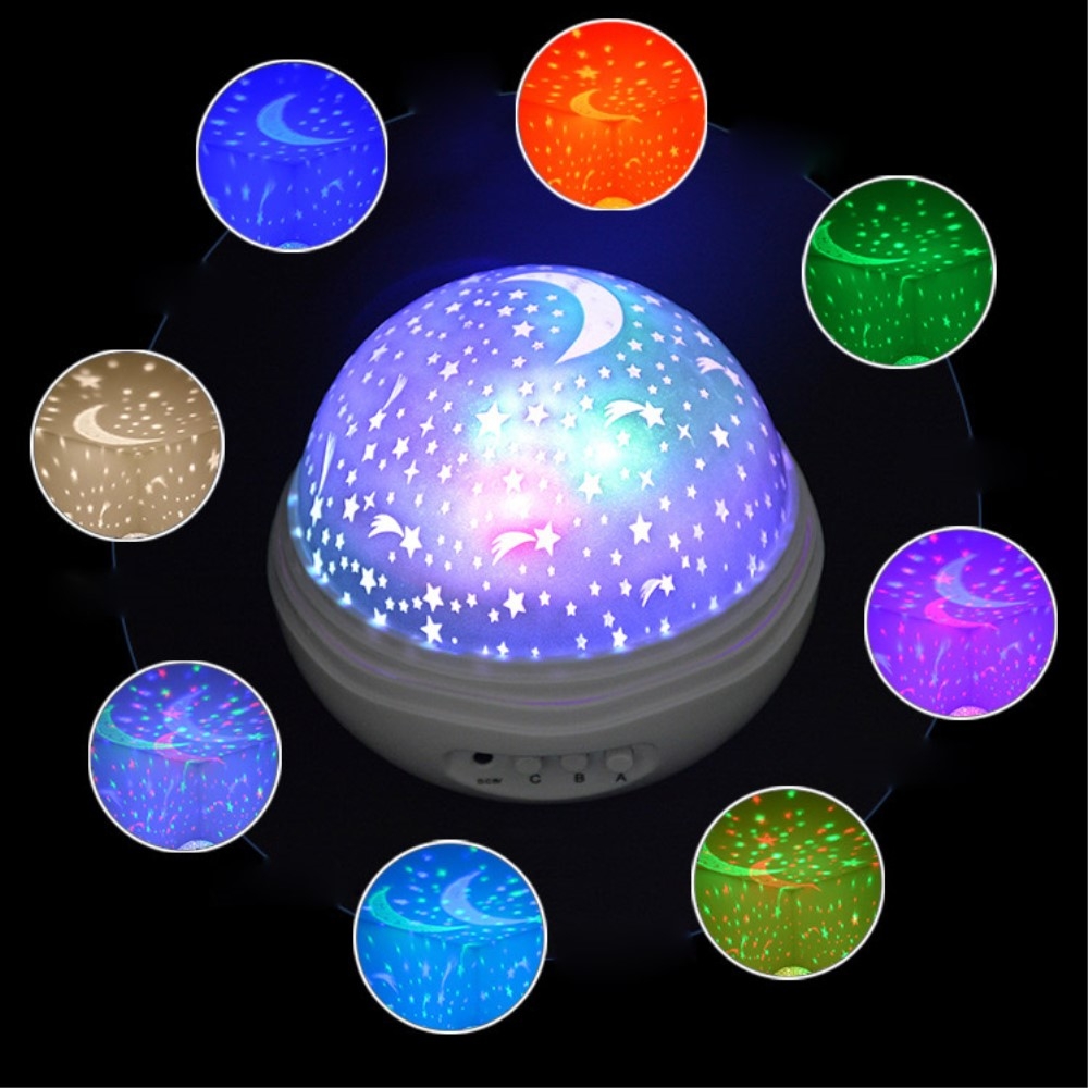 Mini LED Sternenhimmel Projektor 360° Rotierendes Kinder Nachtlicht USB Galaxy Nachttisch Lampe mit 8 Leuchtmodi (USB/Batteriebetrieben) - Blau