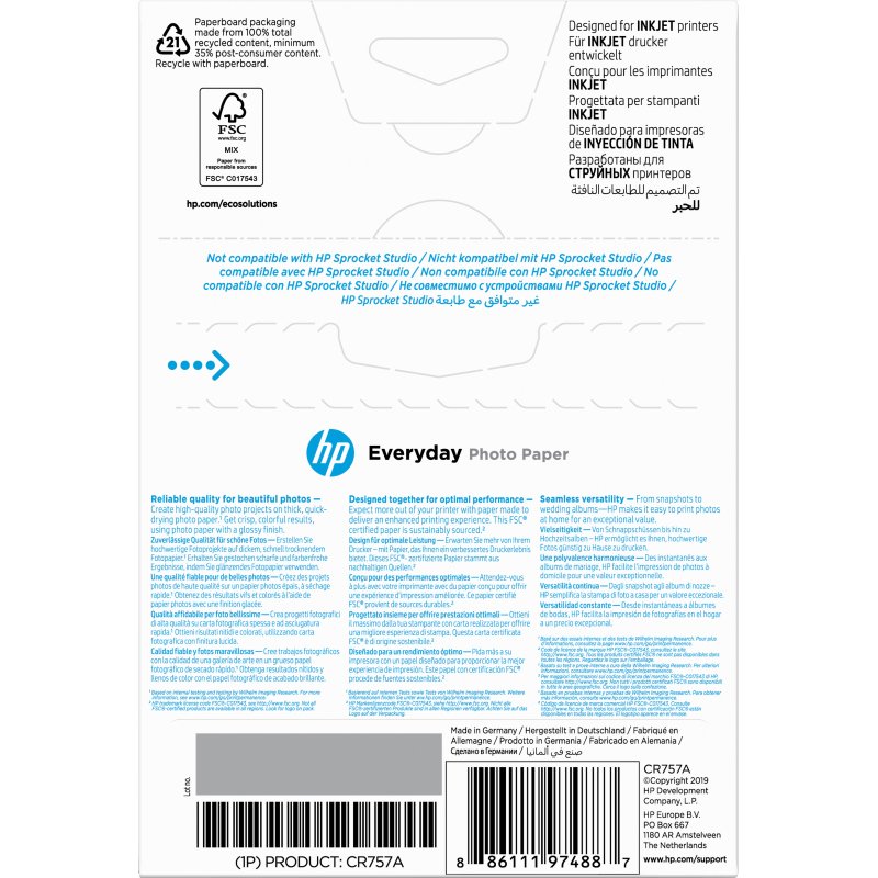 HP Papier photo Everyday, brillant, 200 g/m2, 10 x 15 cm (101 x 152 mm), 100 feuilles