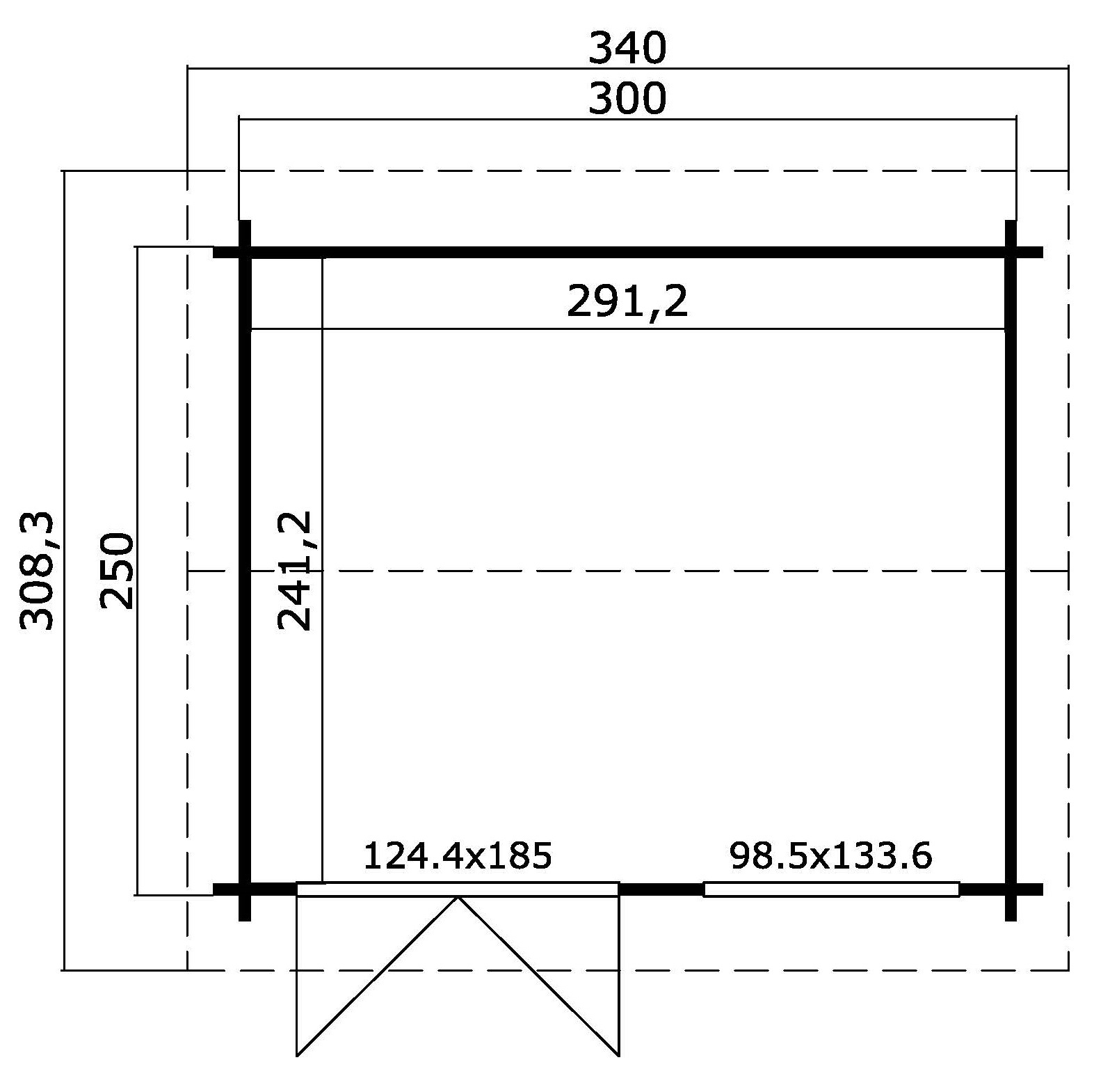 Blockbohlenhaus ALEX - gletschergrün - Fichte massiv - 330x250 cm