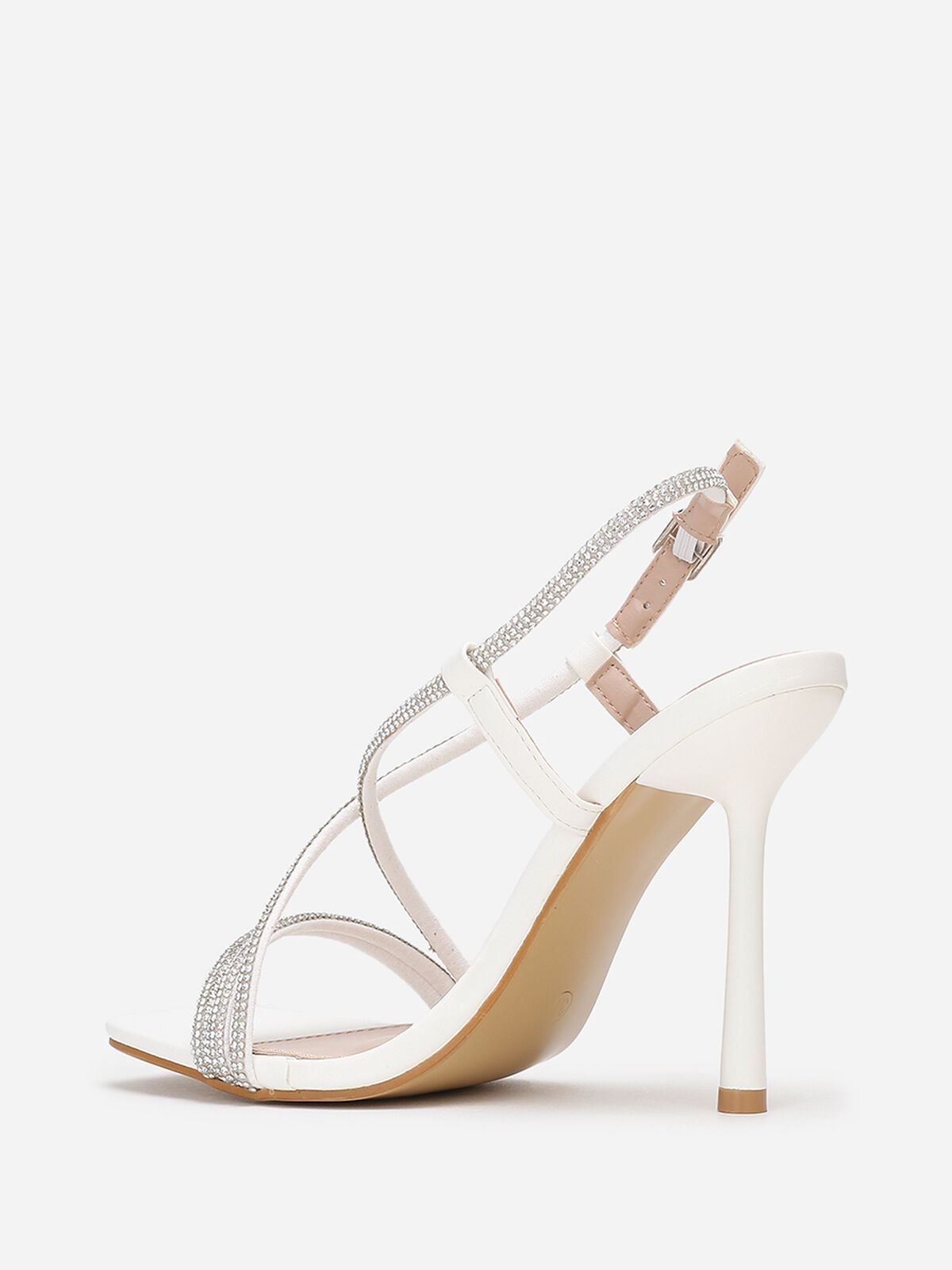 Sandales à talon fin et brides en strass- Blanc