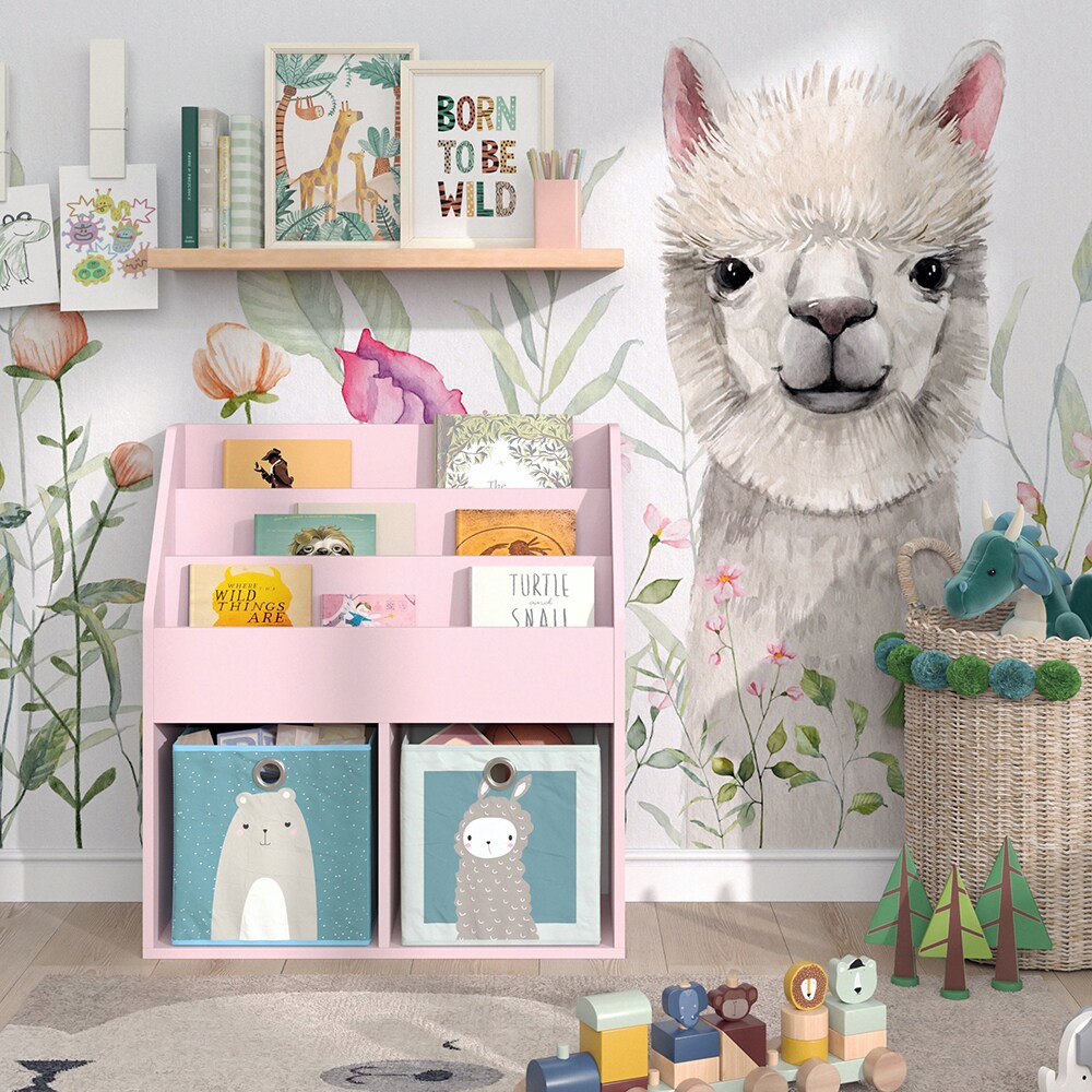 Vicco Kinderbücherregal Luigi 72 x 79 cm, Rosa, Kinderzimmerregal, mit Faltboxen