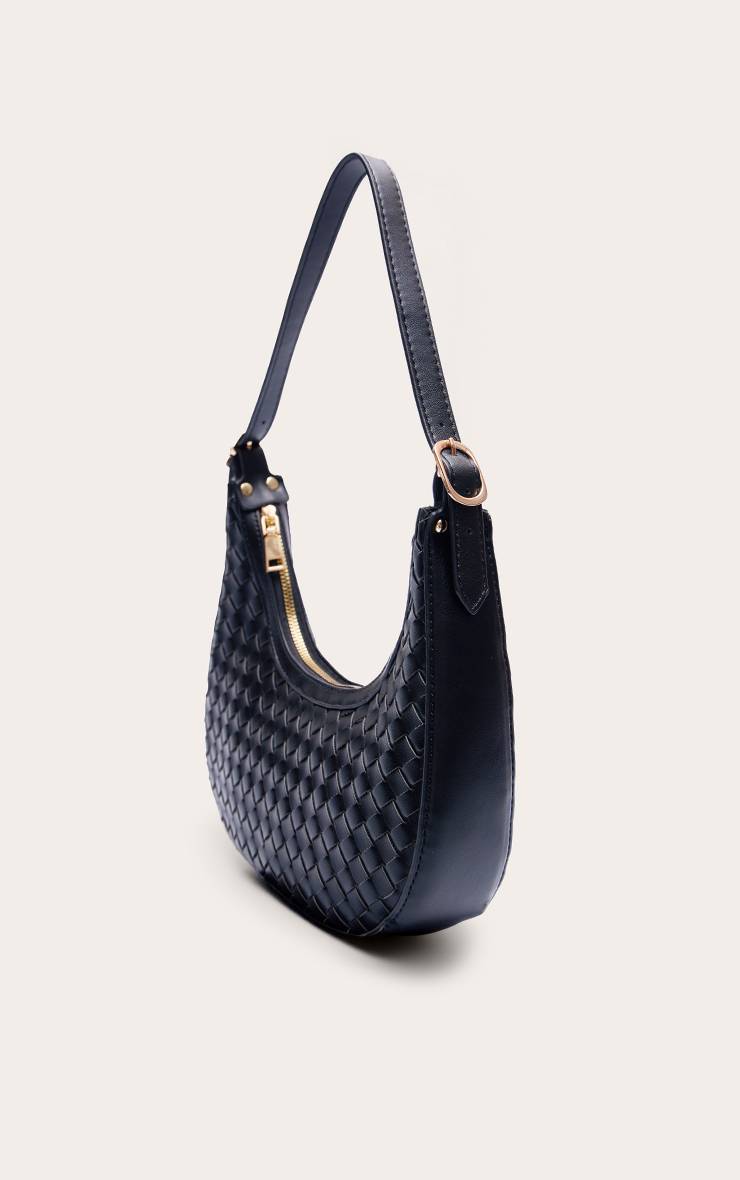 Noir Sac À Bandoulière Incurvé En Synthétiquecuir Gaufré