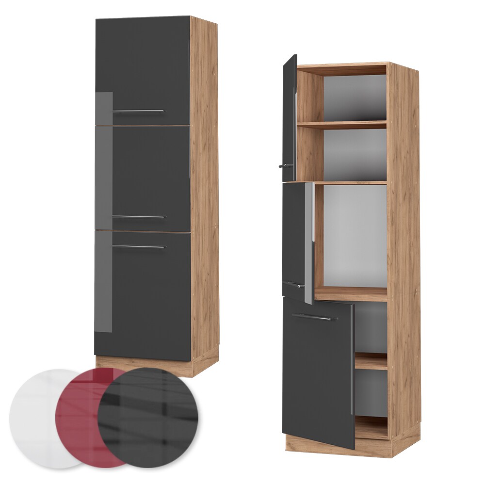 Vicco Herdumbauschrank Küchenschrank Küchenmöbel Fame-Line Eiche Anthrazit 60 cm modern Hochglanz Küche Einbauküche Blende Herdschrank Hochschrank Küchenzeile Drehtür Einlegeboden